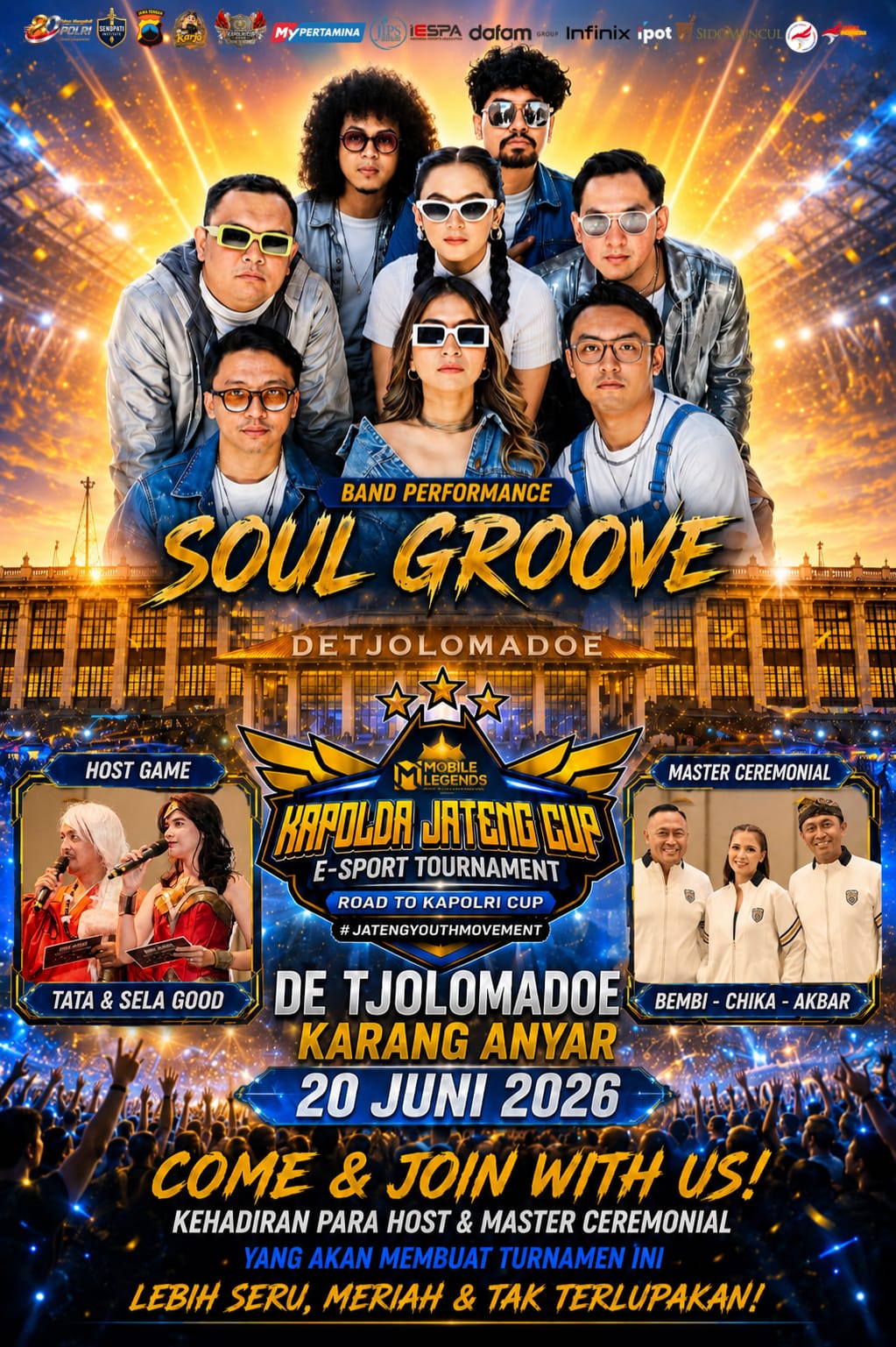 Soul Groove Band Siap Guncang Panggung Turnamen E-Sport Kapolda Jateng Cup 2026 di De Tjolomadoe Akhir Pekan Ini ​